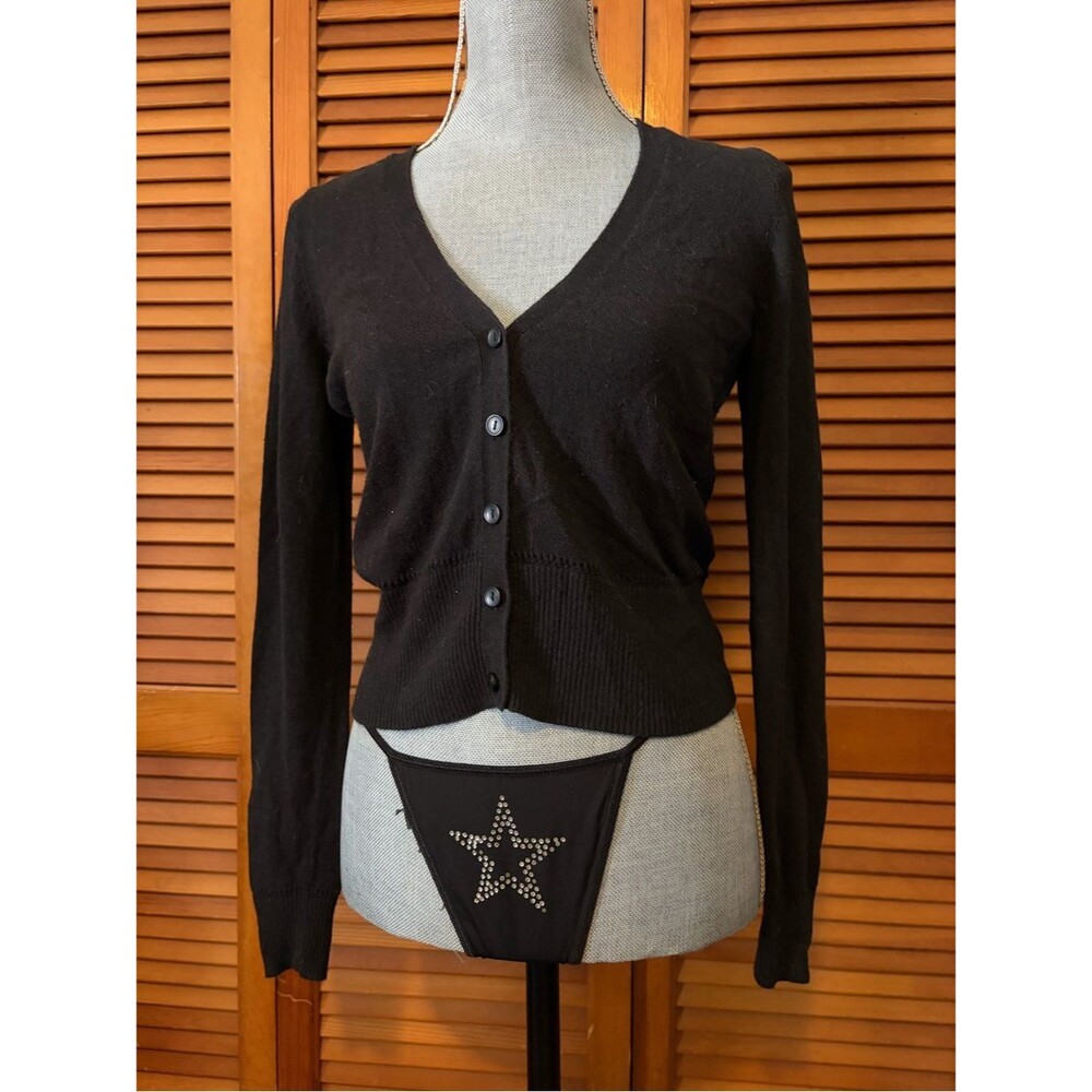 Y2K Worthington Black Knit Eyelet Detail Cardigan